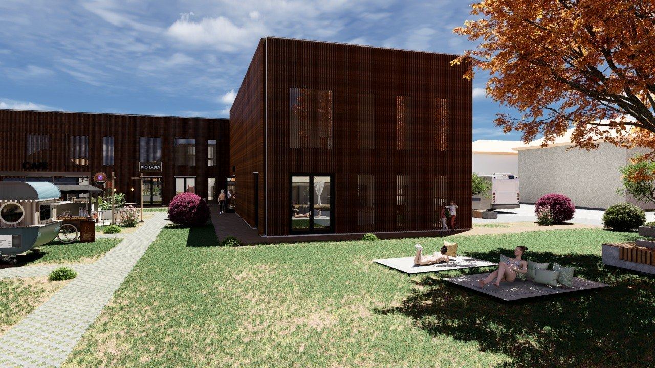 3D-Visualisierung Gewerbebau, Gartenansicht