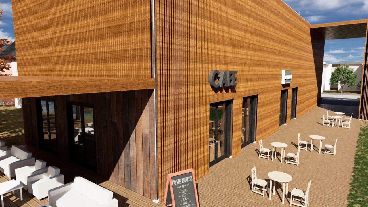 3D-Visualisierung Fassadendetail mit Terrasse